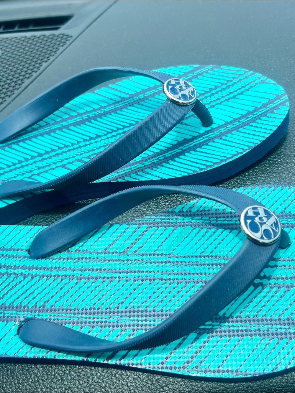 Coach Teal & Navy Flip Flop Sandals - Picture 2 of 4